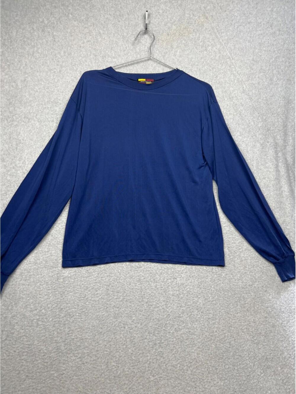 Vintage 70s MaxDeco Silk Pullover Shirt Mens L Blue Retro Sheer Long Sleeve